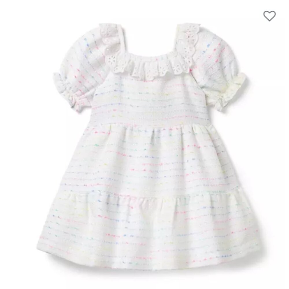 Janie and Jack White Tweed Eyelet Trim Tiered Dress 6